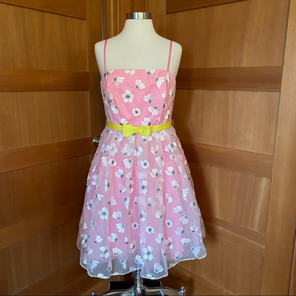 ASOS Pink Dress with Floral Embroidery and Yellow Belt
